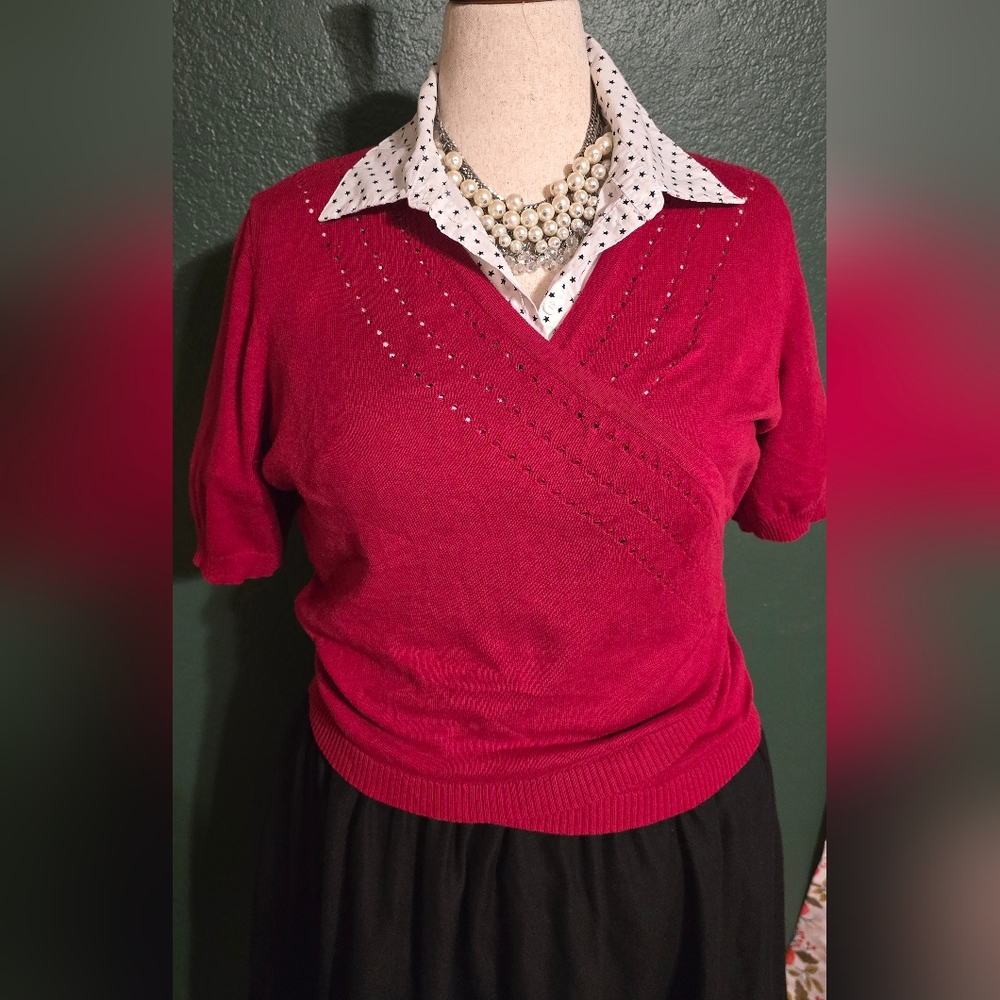 Collectif Red V-Neck Wrap Sweater